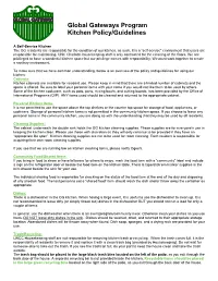 Global Gateways Program Kitchen Policy/Guidelines