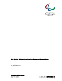 IPC Alpine Skiing Classification Rules and Regulations