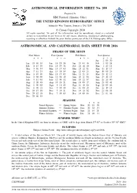 ASTRONOMICAL INFORMATION SHEET No. 100 ASTRONOMICAL