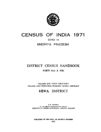 District Census Handbook, Rewa, Part X