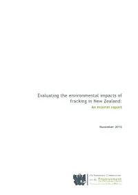 Evaluating the Environmental Impacts of Fracking in New Zealand: an Interim Report