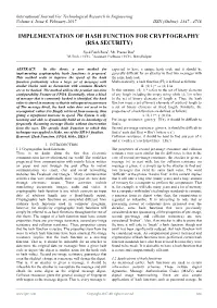 Implementation of Hash Function for Cryptography (Rsa Security)