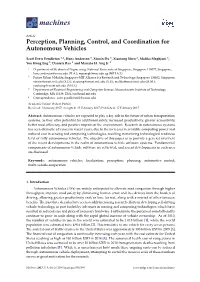 Perception, Planning, Control, and Coordination for Autonomous Vehicles