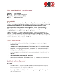 PHP Web Developer Job Description