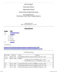 Quarterly Report Department of Energy Implementation Plan For