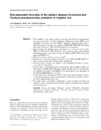 Diet-Dependent Fecundity of the Spiders Atypena Formosana and Pardosa Pseudoannulata, Predators in Irrigated Rice