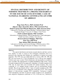 Spatial Distribution and Density of Termite Mounds in a Protected Habitat in the South of Cote D’Ivoire: Case of National Floristic Center (Cnf) of Ufhb of Abidjan