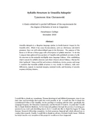 Syllable Structure in Umatilla Sahaptin* Tymoteusz Alan Chrzanowski