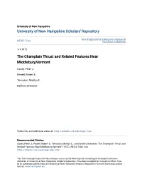 The Champlain Thrust and Related Features Near Middlebury,Vermont