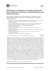 Volatilization of Standalone Dicamba and Dicamba Plus Glyphosate As Function of Volatility Reducer and Diﬀerent Surfaces