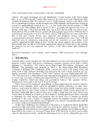Areal Patterns in the Vowel Systems of the Macro-Sudan Belt