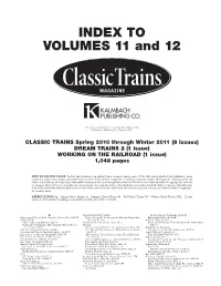 Classic Trains' 2010-2011 Index