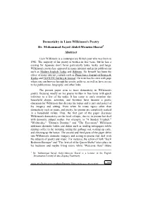 Domesticity in Liam Wilkinson's Poetry Dr. Mohammad Sayed Abdel-Moneim Sharaf1 Abstract