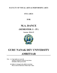 M.A. Dance Guru Nanak Dev University Amritsar