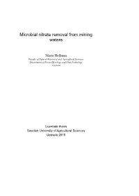 Microbial Nitrate Removal from Mining Waters