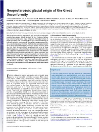 Neoproterozoic Glacial Origin of the Great Unconformity