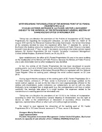 Note Regarding the Dissolution of the Working
