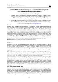 Swahili Military Terminology: a Case of an Evolving Non- Institutionalized Language Standard