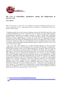 The Cost of Affordability: Inclusionary Zoning and Displacement in East New York James Shelton