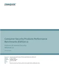 Consumer Security Products Performance Benchmarks (Edition 2) Antivirus & Internet Security Windows 10