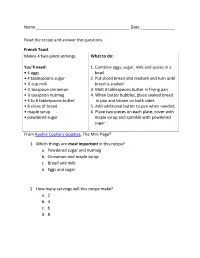 French Toast Makes 4 Two-Piece Servings