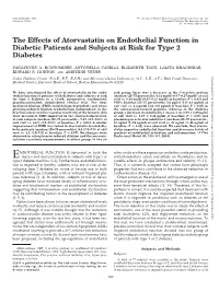 The Effects of Atorvastatin on Endothelial Function in Diabetic Patients and Subjects at Risk for Type 2 Diabetes