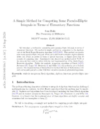 A Simple Method for Computing Some Pseudo-Elliptic Integrals In
