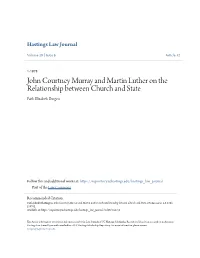 John Courtney Murray and Martin Luther on the Relationship Between Church and State Faith Elizabeth Burgess