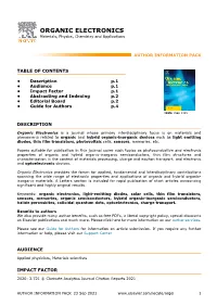 ORGANIC ELECTRONICS Materials, Physics, Chemistry and Applications