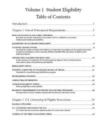 Volume 1 Student Eligibility Table of Contents Introduction