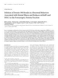 Deletion of Densin-180 Results in Abnormal Behaviors Associated with Mental Illness and Reduces Mglur5 and DISC1 in the Postsynaptic Density Fraction