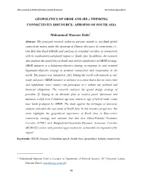 Geopolitics of Obor and (Re-) Thinking Connectivity Discource: Apropos of South Asia
