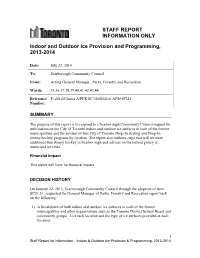 Indoor and Outdoor Ice Provision and Programming, 2013-2014