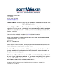 Scott Walker and Rebecca Kleefisch Are Committed to Continuing Coverage for Those with Pre-Existing Conditions