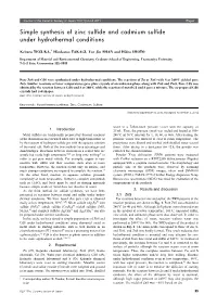 Simple Synthesis of Zinc Sulfide and Cadmium Sulfide Under