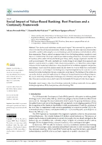 Social Impact of Value-Based Banking: Best Practises and a Continuity Framework