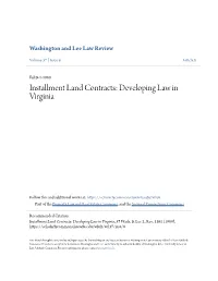 Installment Land Contracts: Developing Law in Virginia