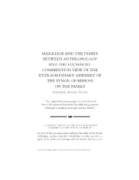 Marriage and the Family Between Anthropology and the Eucharist: Comments in View of the Extraordinary Assembly of the Synod of Bishops on the Family