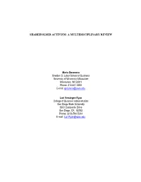 Shareholder Activism: a Multidisciplinary Review