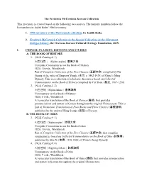 The Frederick Mccormick Korean Collection This Inventory Is Created Based on the Following Two Sources