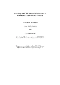 Proceedings of the 18Th International Conference on Head-Driven Phrase Structure Grammar