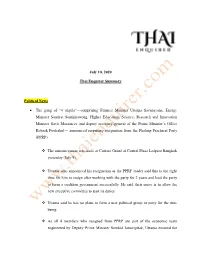 July 10, 2020 Thai Enquirer Summary Political News • the Gang of “4 Angels”---Comprising Finance Minister Uttama Savanayan