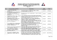 REGIONAL REPORT on the APPROVED/CONCURRED CONSTRUCTION SAFETY & HEALTH PROGRAM (CSHP) DOLE-Regional Office No. 7
