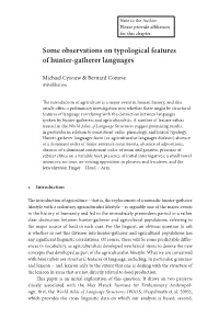 Some Observations on Typological Features of Hunter-Gatherer Languages