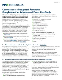 Commissioner's Designated Format for Completion of an Adoption And