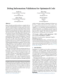 Debug Information Validation for Optimized Code