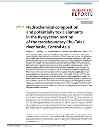 Hydrochemical Composition and Potentially Toxic Elements in the Kyrgyzstan Portion of the Transboundary Chu-Talas River Basin, C