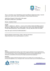 Identifying Research Priorities for Digital Technology in Mental Health Care: Results of the James Lind Alliance Priority Setting Partnership