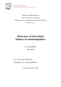 Relevance of Electrolytic Balance in Channelopathies