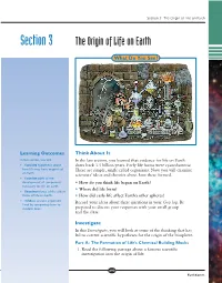 Section 3 the Origin of Life on Earth